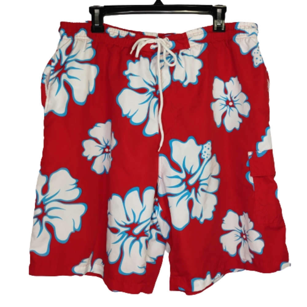 Castaways Hawaiian Floral Swim Trunks Sz L (36/38)